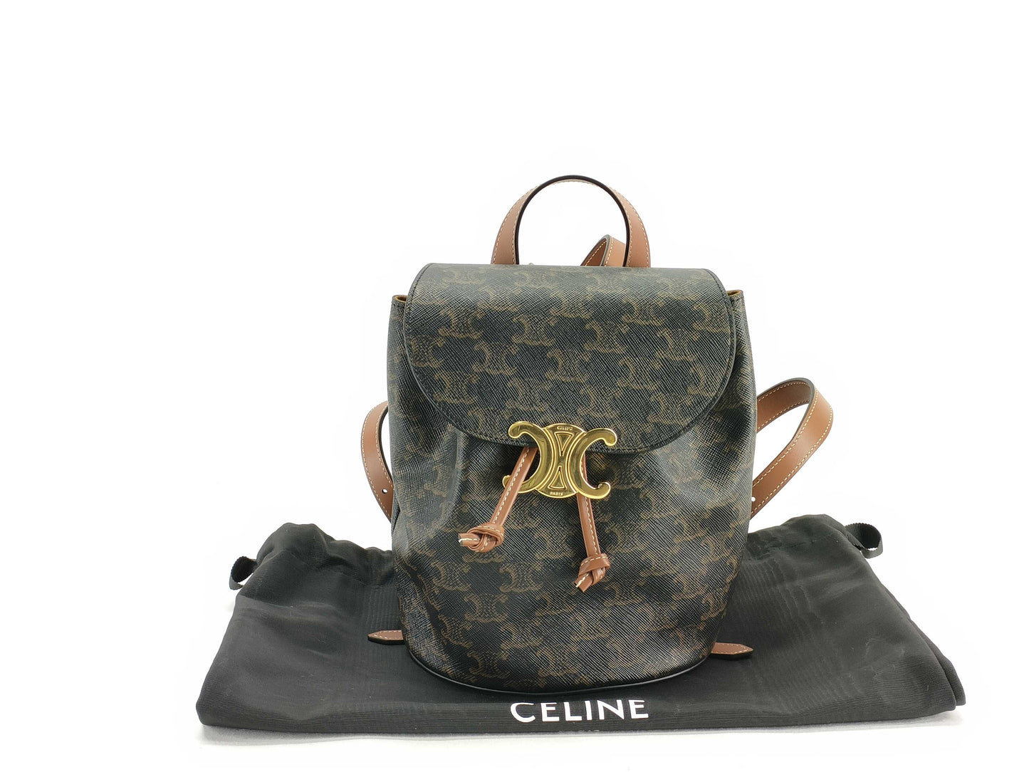 CELINE Bonnie Backpack 118702CAS.04LU Tan Triomphe Canvas and Calfskin Backpack