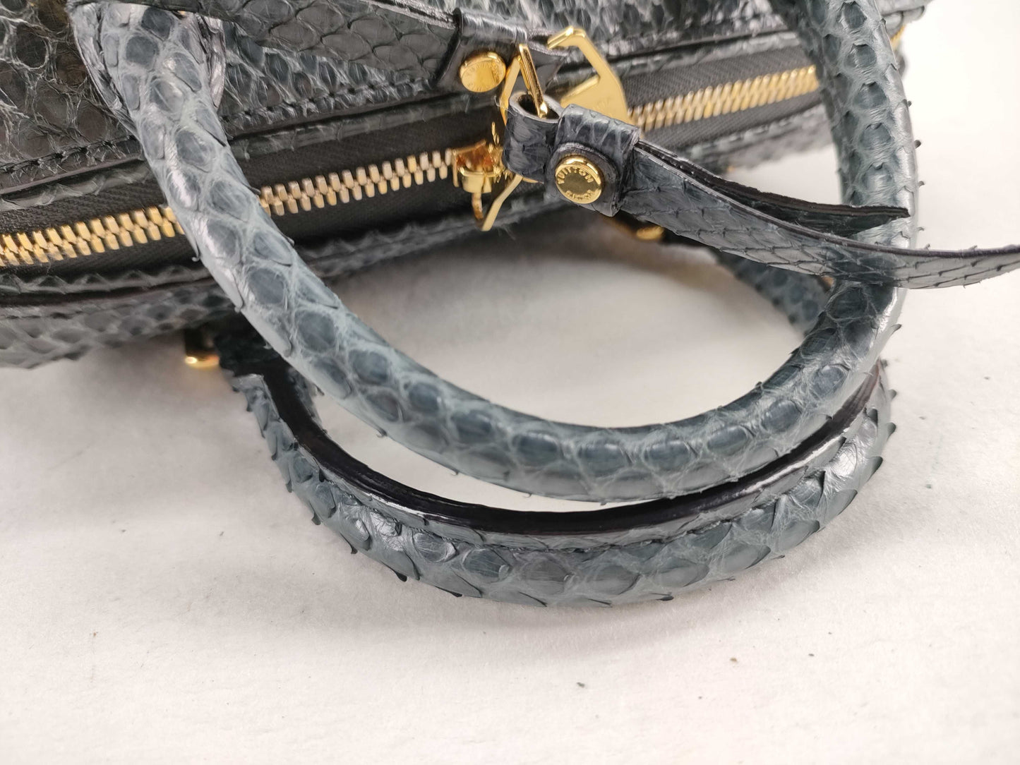 LOUIS VUITTON LOUIS VUITTON Speedy 20 Handbag N91374 Python Leather Navy Boston Bag