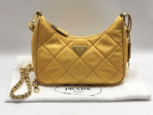 PRADA PRADA Shoulder Bag 1BC204 Yellow Quilted Shoulder Bag