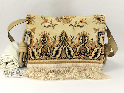 LOEWE Flamenco Knot Fringe Trim Tapestry Bag Shoulder Bag Suede, Leather, and Linen Shoulder Bag