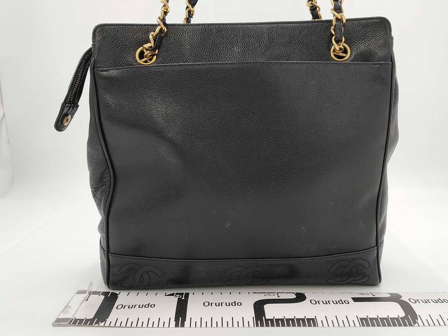 CHANEL Caviar Skin Triple Coco Chain Tote Bag