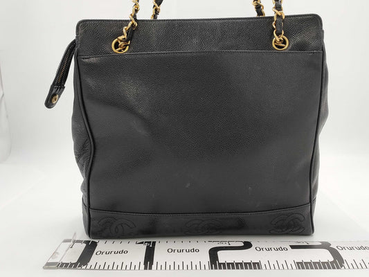 CHANEL Caviar Skin Triple Coco Chain Tote Bag