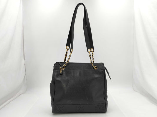 CHANEL Caviar Skin Triple Coco Chain Tote Bag