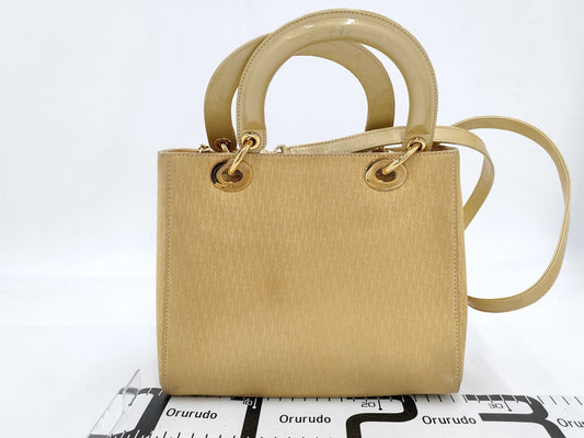 Dior Christian Dior Trotter Lady Dior Leather 2-Way Yellow Handbag