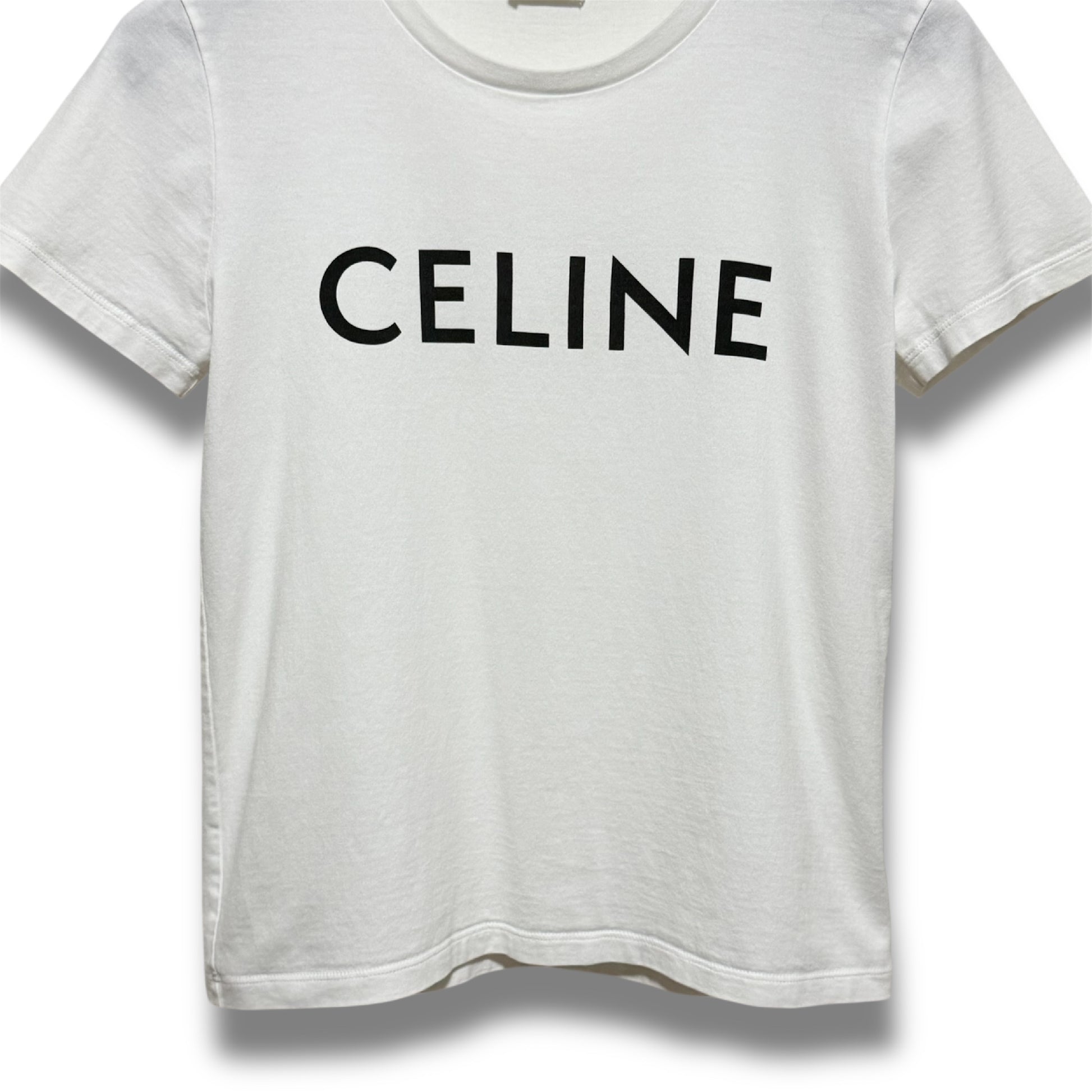 CELINE Crew Neck Logo Cotton Jersey Loose T-Shirt White Size S Shoulder 40cm x Sleeve 17cm x Chest 45cm x Length 54cm T-Shirt