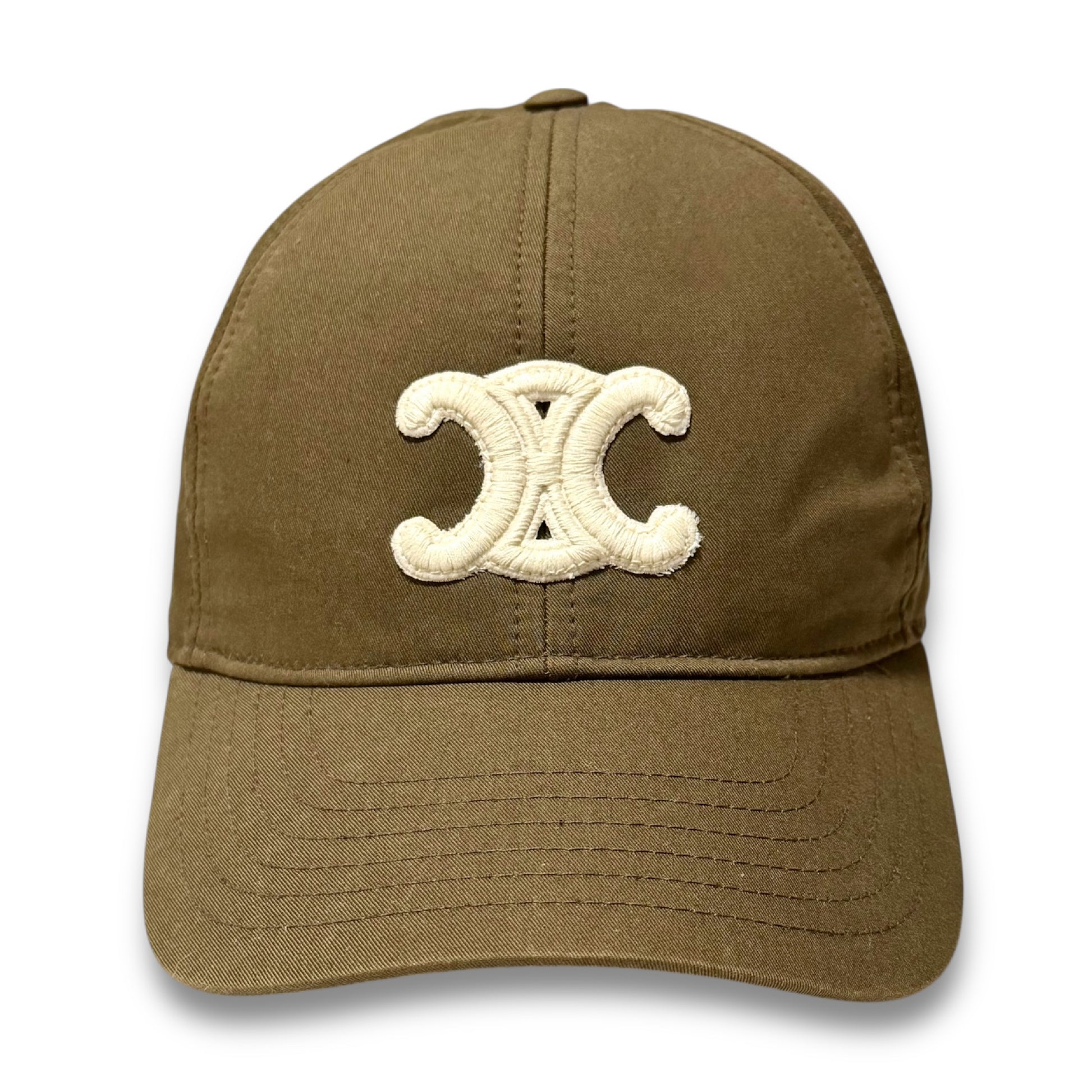 CELINE Triomphe Embroidered Baseball Cap, Cotton, Brown, Size L, Head Circumference: 59cm, Other Apparel