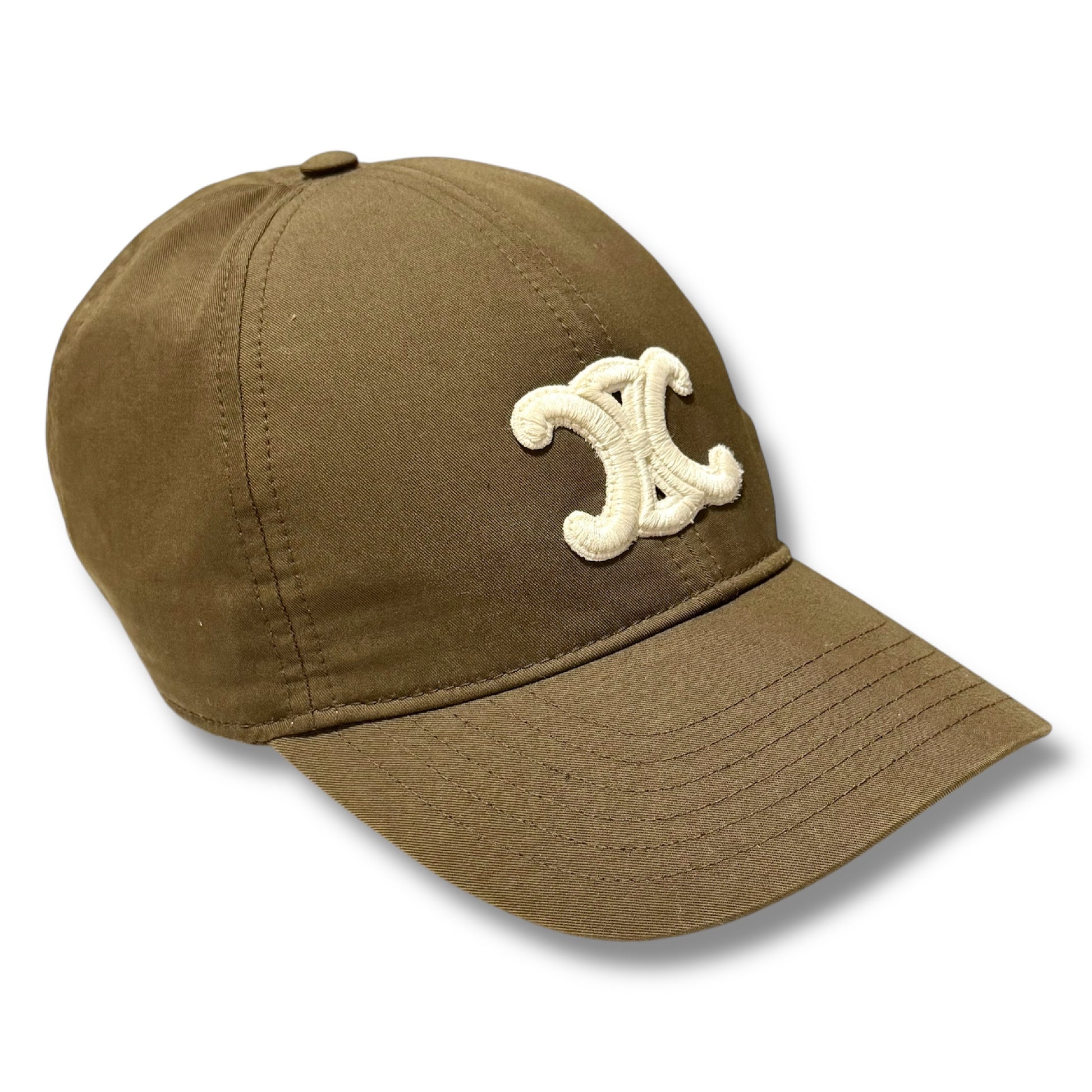 CELINE Triomphe Embroidered Baseball Cap, Cotton, Brown, Size L, Head Circumference: 59cm, Other Apparel