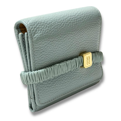 Miu Miu Wallet with Leather Band, Tri-fold Wallet, Light Blue, H9.5 x W10.5 x D2
