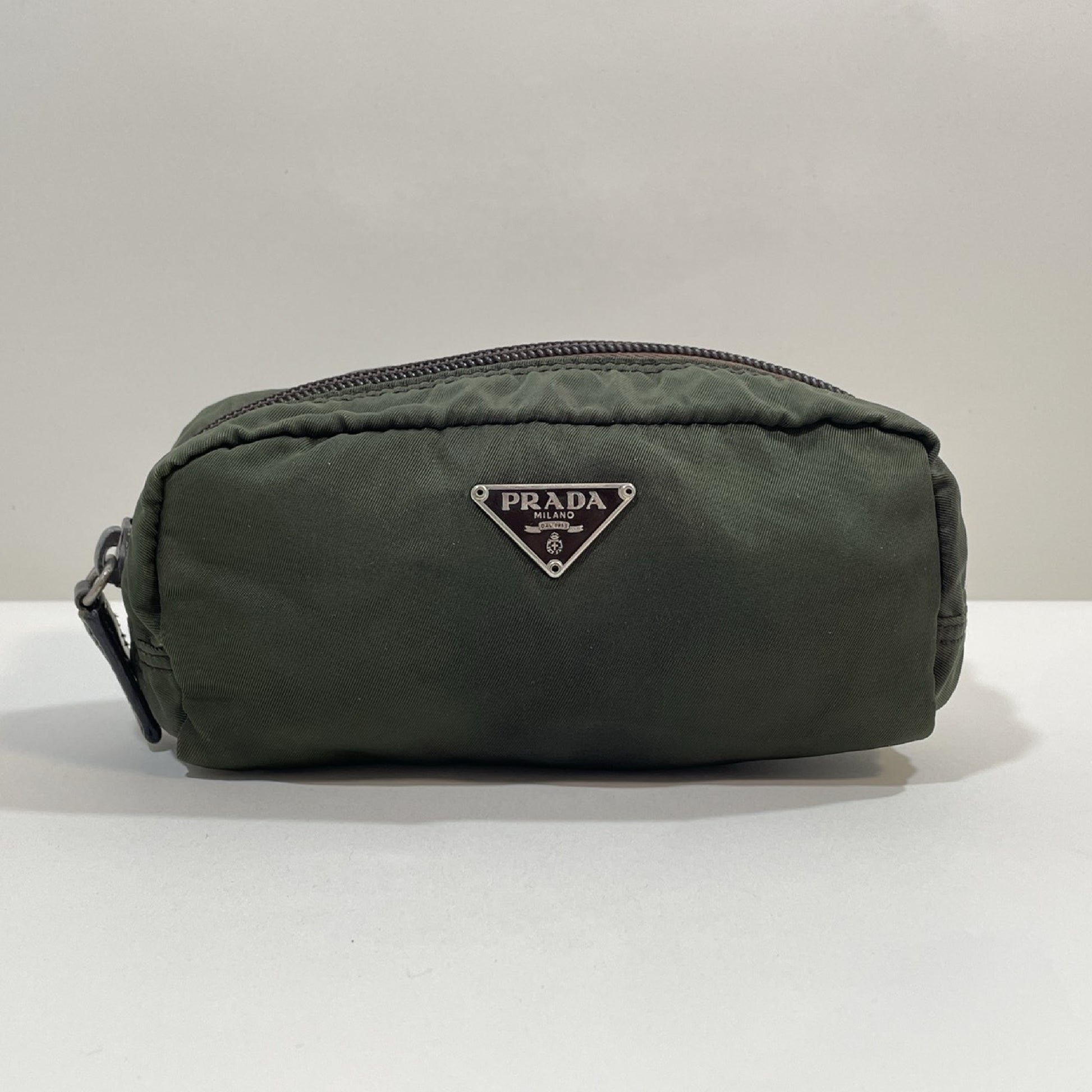 PRADA Prada Triangle Logo Nylon Pouch Khaki