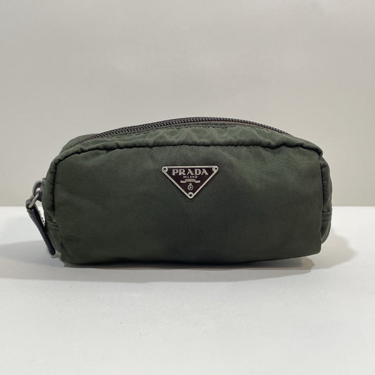 PRADA Prada Triangle Logo Nylon Pouch Khaki