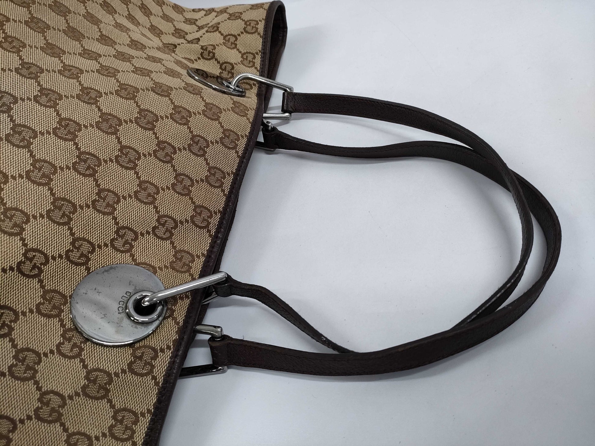 GUCCI GG Canvas 120838 Leather Tote Bag