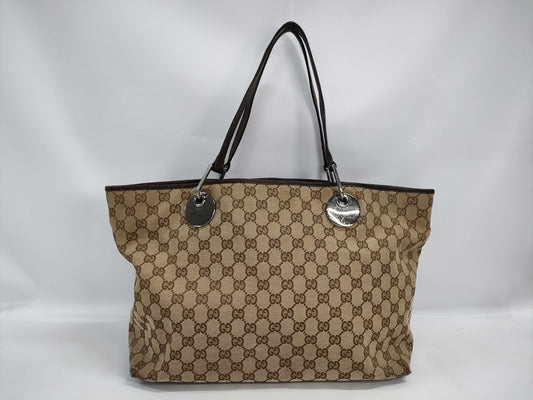 GUCCI GG Canvas 120838 Leather Tote Bag