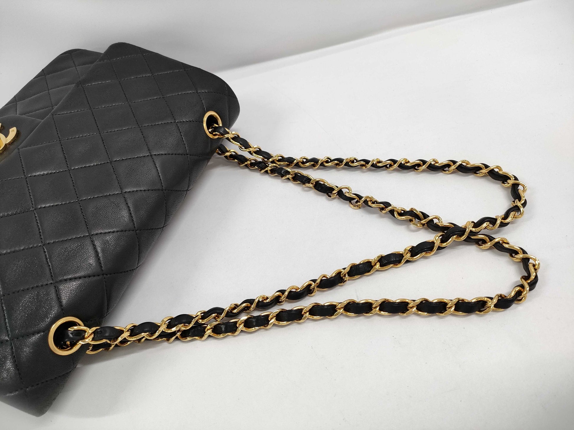 CHANEL Matelasse Lambskin Double Flap Double Chain Shoulder Bag, Black, G Hardware, No. 2 [Card Included] W-Flap Shoulder Bag