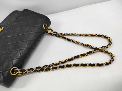 CHANEL Matelasse Lambskin Double Flap Double Chain Shoulder Bag, Black, G Hardware, No. 2 [Card Included] W-Flap Shoulder Bag