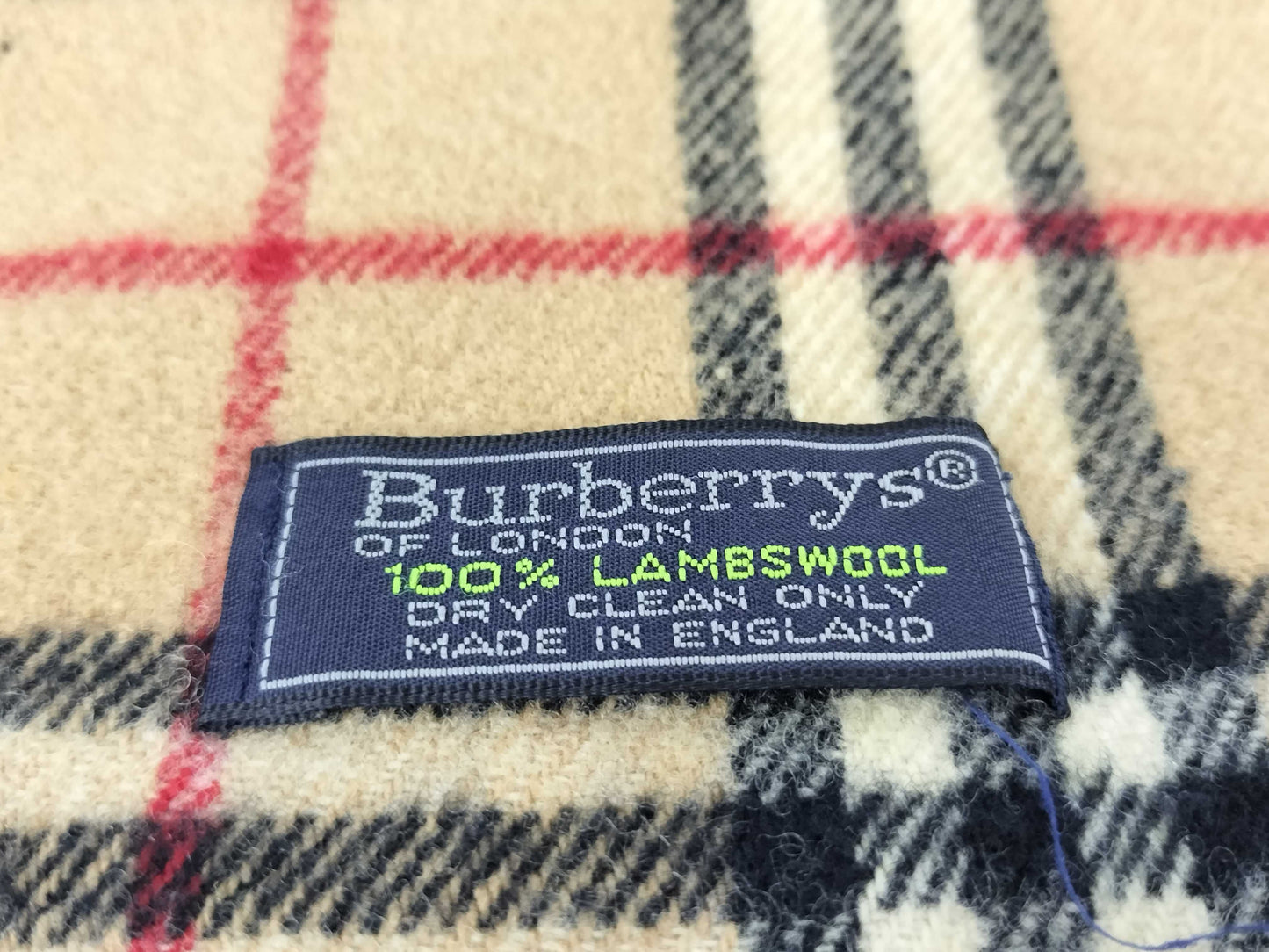 Burberrys Fringe Scarf, Nova Check, Made in England, 100% Wool, Beige