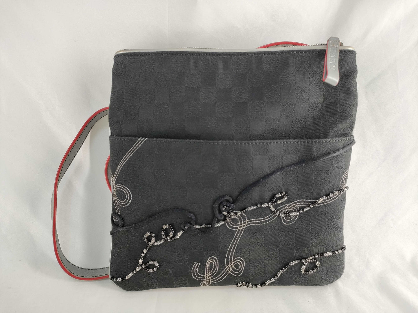 LOEWE Anagram Beaded Shoulder Bag in Canvas/Black