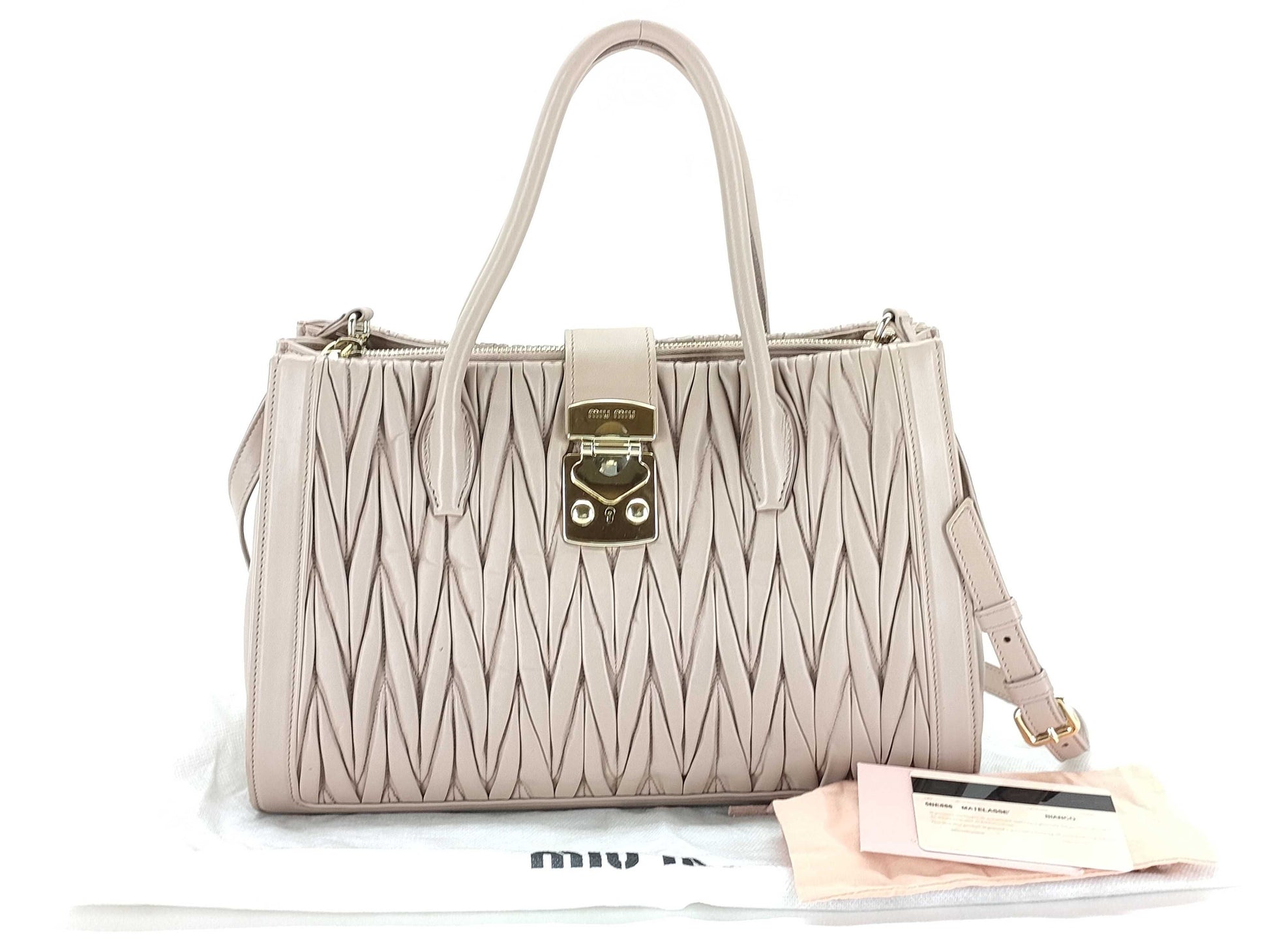 Miu Miu Miu Miu Matelasse 2-Way Handbag Leather/Pink Beige
