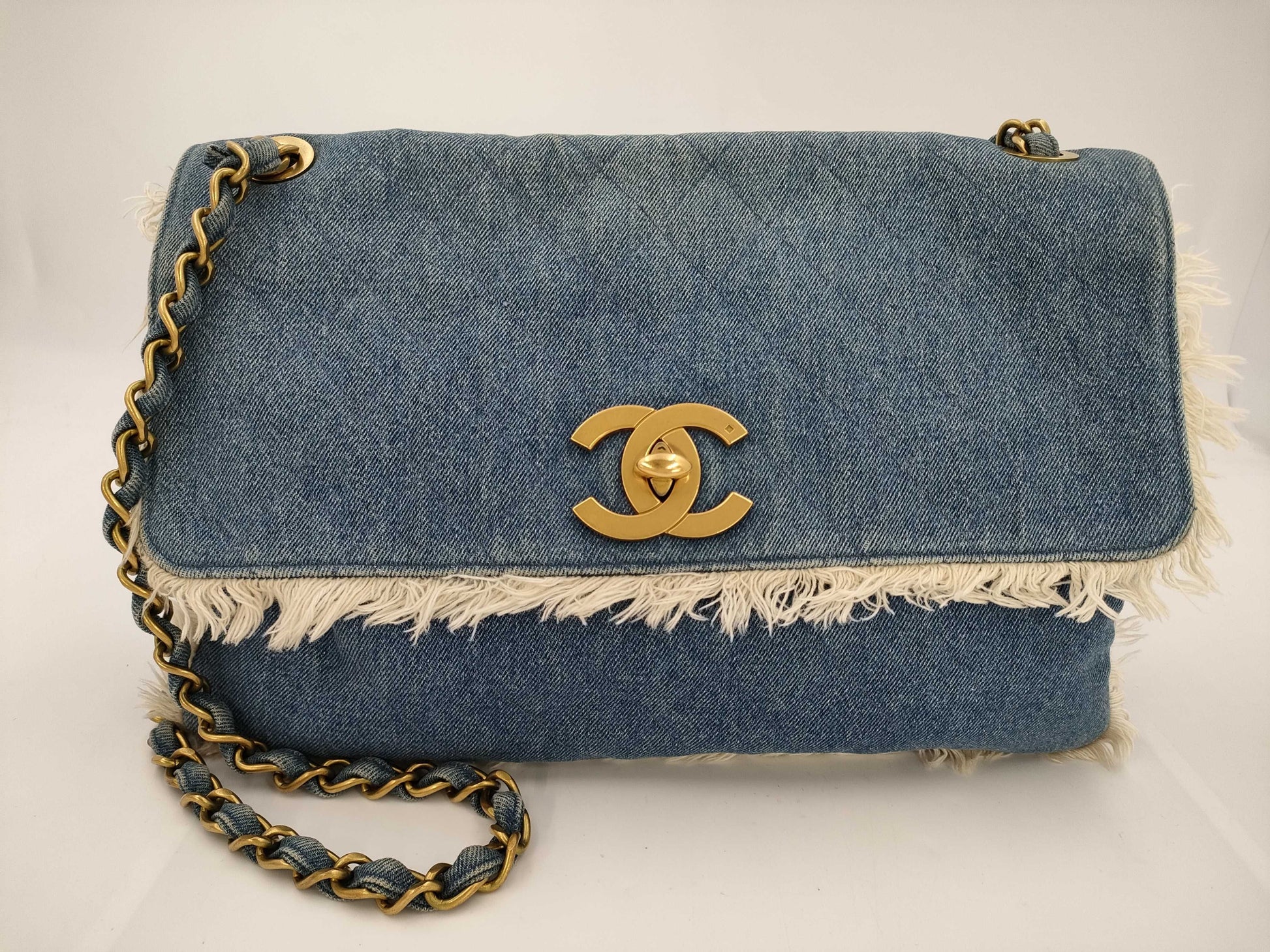 CHANEL Deca Matelasse 34 Denim/Blue/GD Shoulder Bag