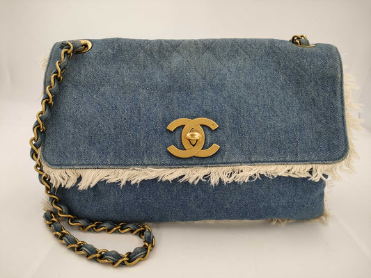CHANEL Deca Matelasse 34 Denim/Blue/GD Shoulder Bag
