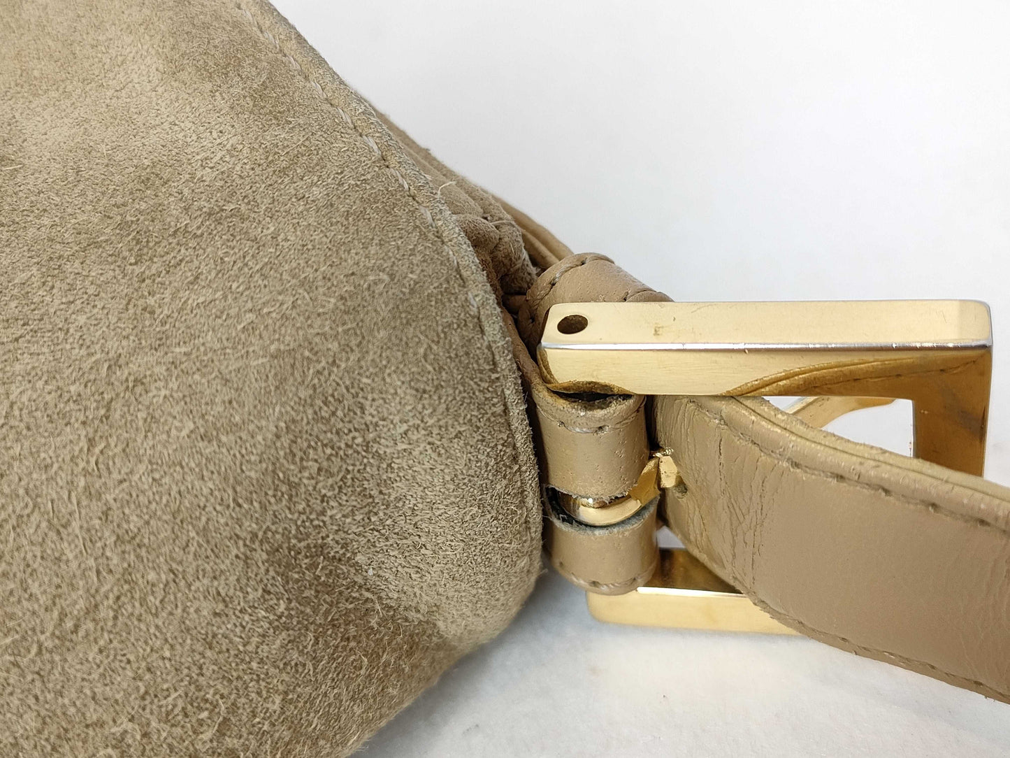 FENDI Mamma Suede Mamma Bucket Shoulder Bag with G Hardware