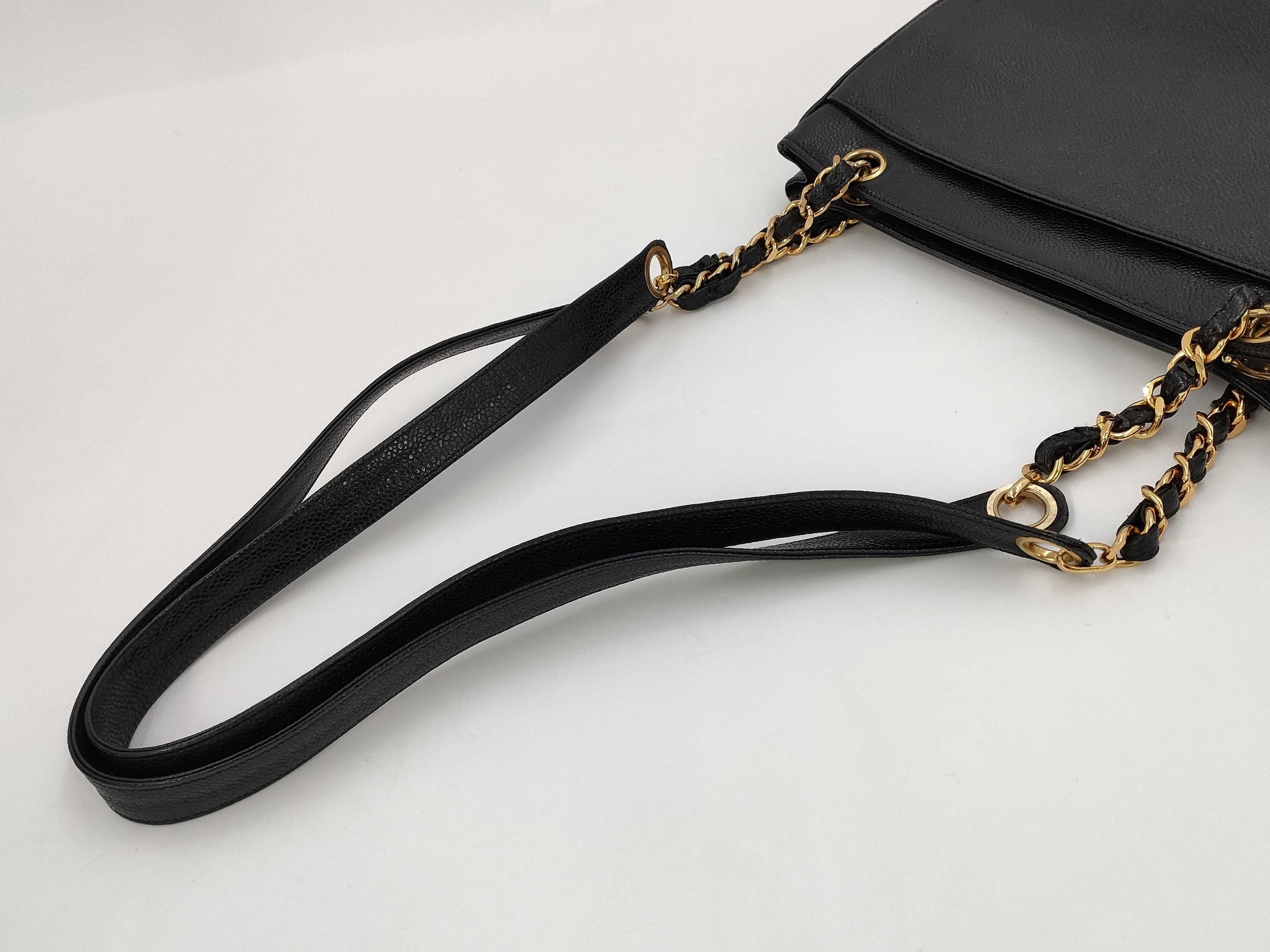 CHANEL Caviar Skin Triple Coco Chain Tote Shoulder Bag with Seal