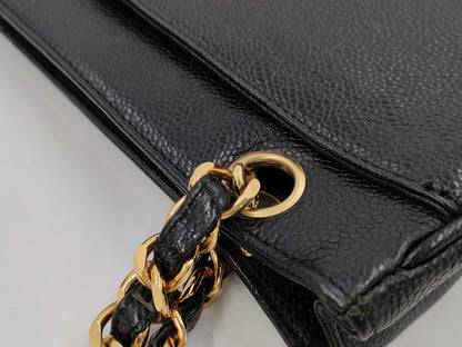 CHANEL Caviar Skin Triple Coco Chain Tote Shoulder Bag with Seal
