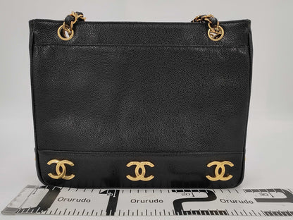 CHANEL Caviar Skin Triple Coco Chain Tote Shoulder Bag with Seal