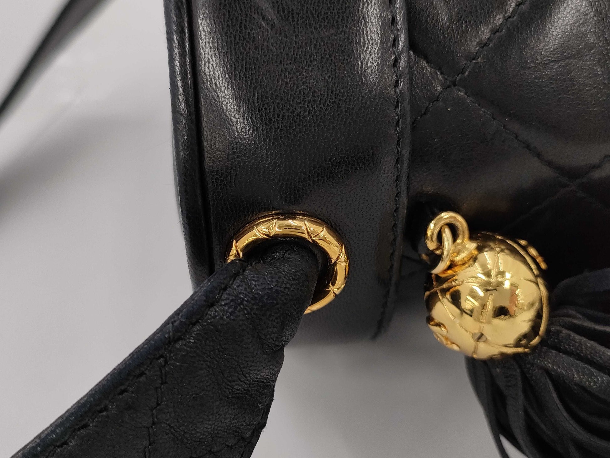 CHANEL Lambskin Matelasse Tassel Fringe Shoulder Bag with G Card