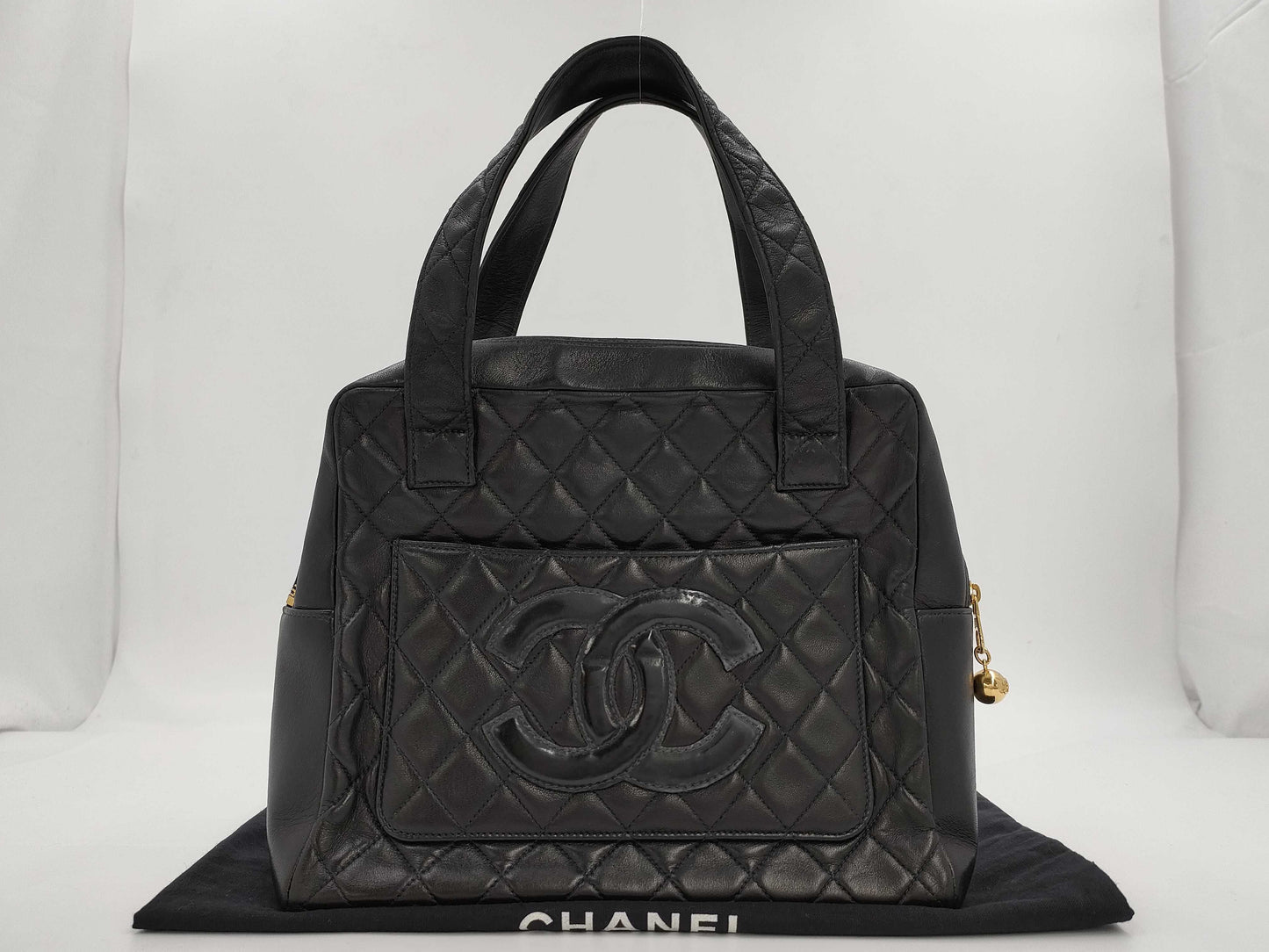 CHANEL Coco Mark Matelasse Black Handbag with Seal and Card