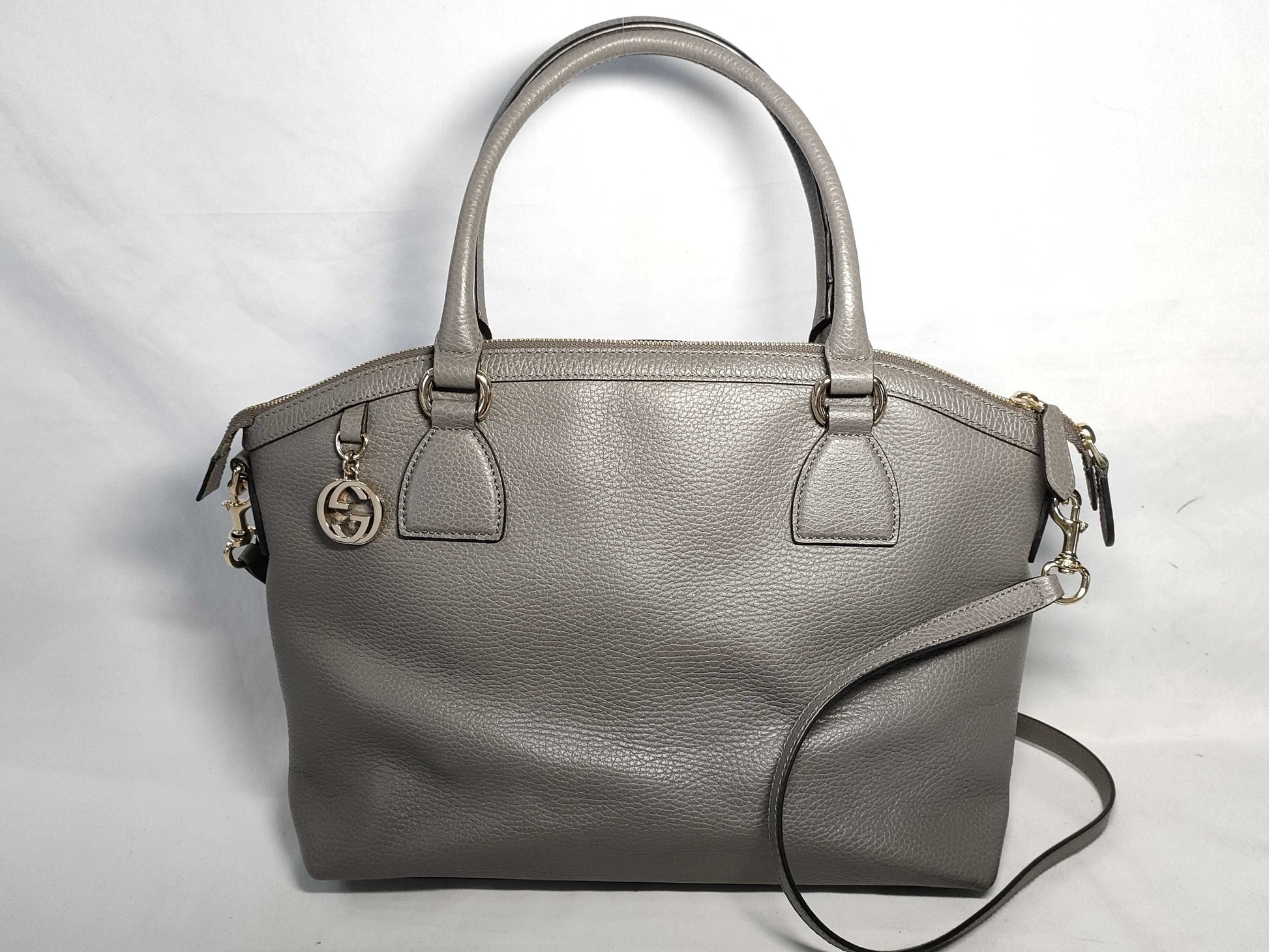 GUCCI Old Gucci All Leather Gray Tote Bag with Studs