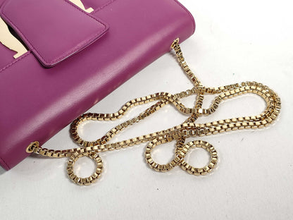 Salvatore Ferragamo Gancini Chain Calfskin Shoulder Bag Purple