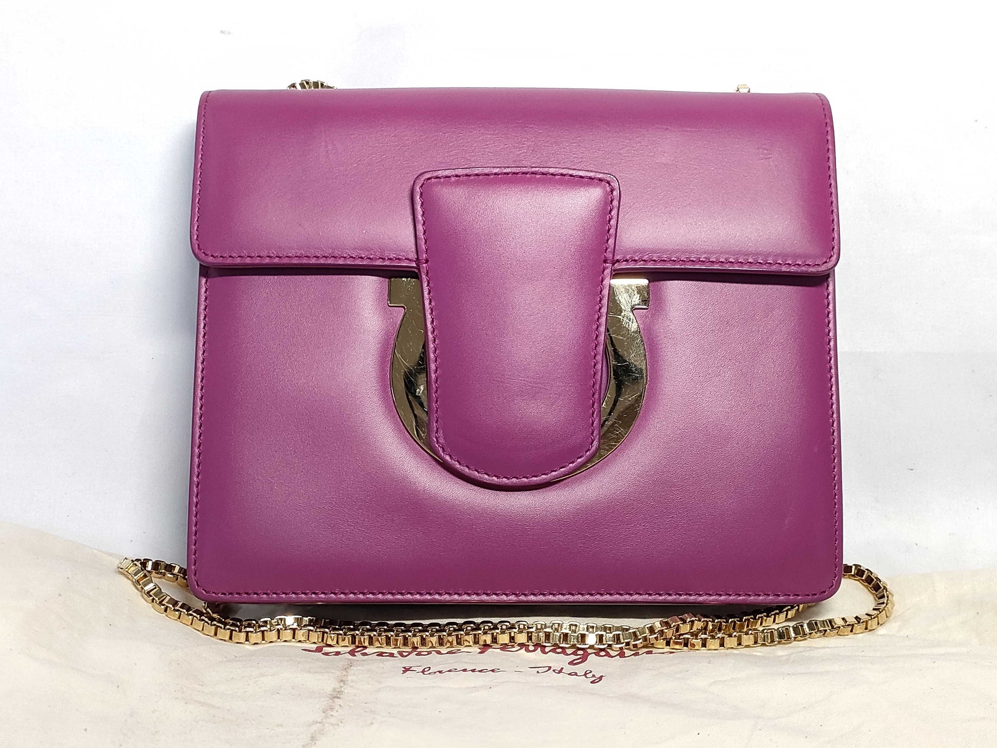 Salvatore Ferragamo Gancini Chain Calfskin Shoulder Bag Purple