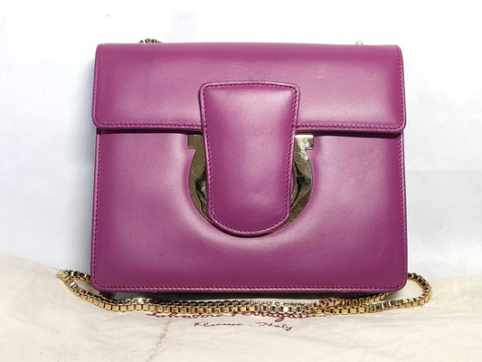 Salvatore Ferragamo Gancini Chain Calfskin Shoulder Bag Purple