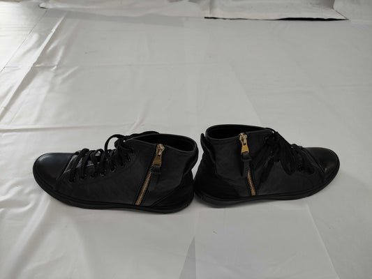 LOUIS VUITTON Monogram Leather High-Top Sneakers in Black, Size 37