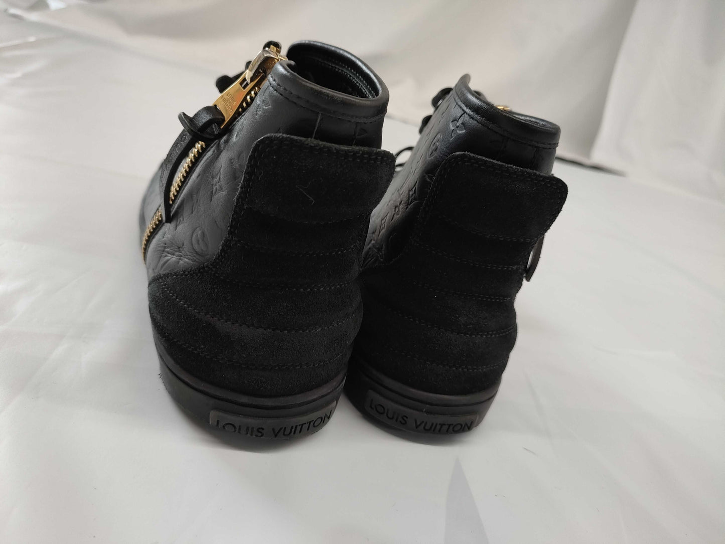 LOUIS VUITTON Monogram Leather High-Top Sneakers in Black, Size 37