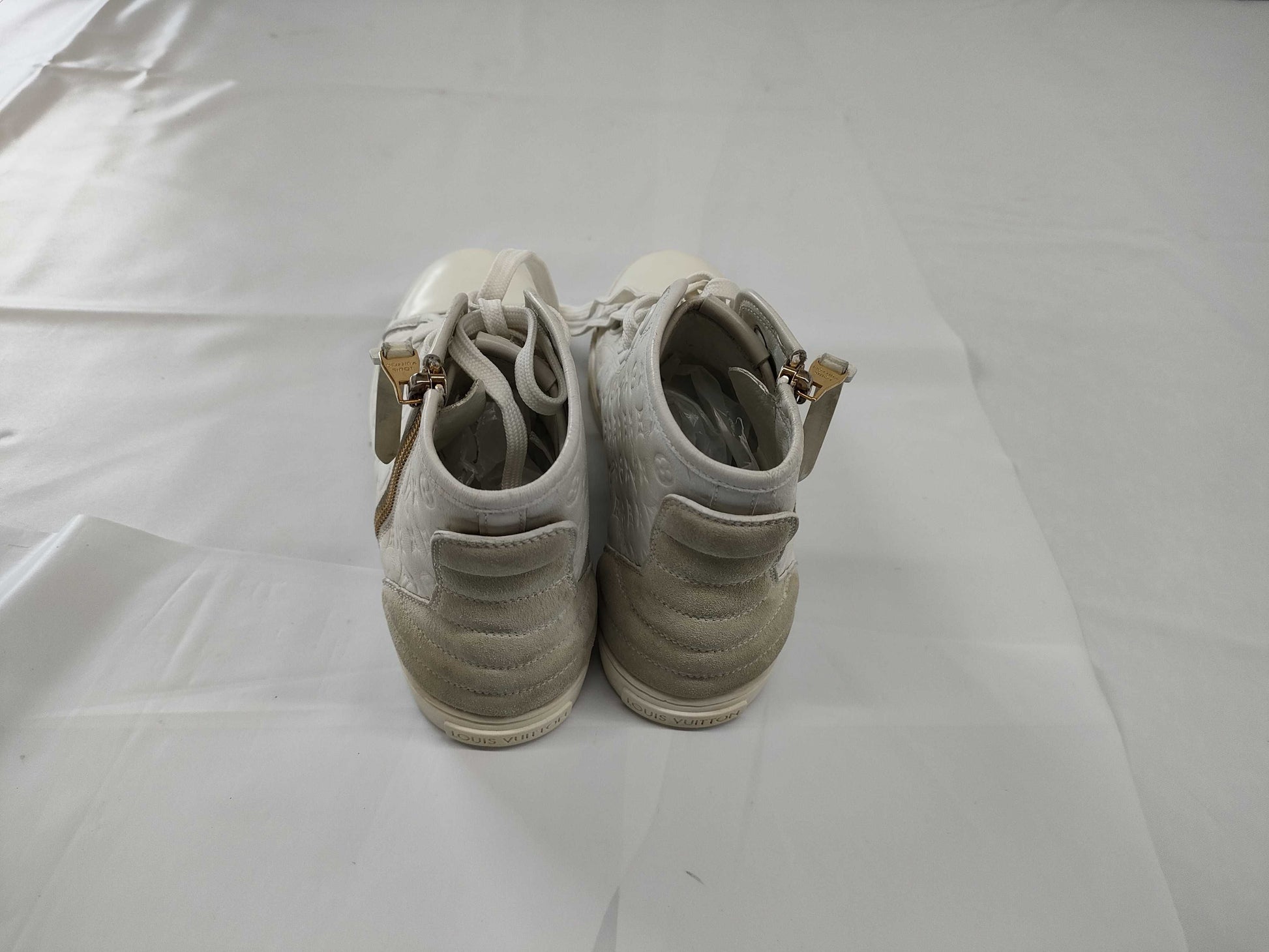 LOUIS VUITTON Monogram Leather High-Top Sneakers White Size 35.5