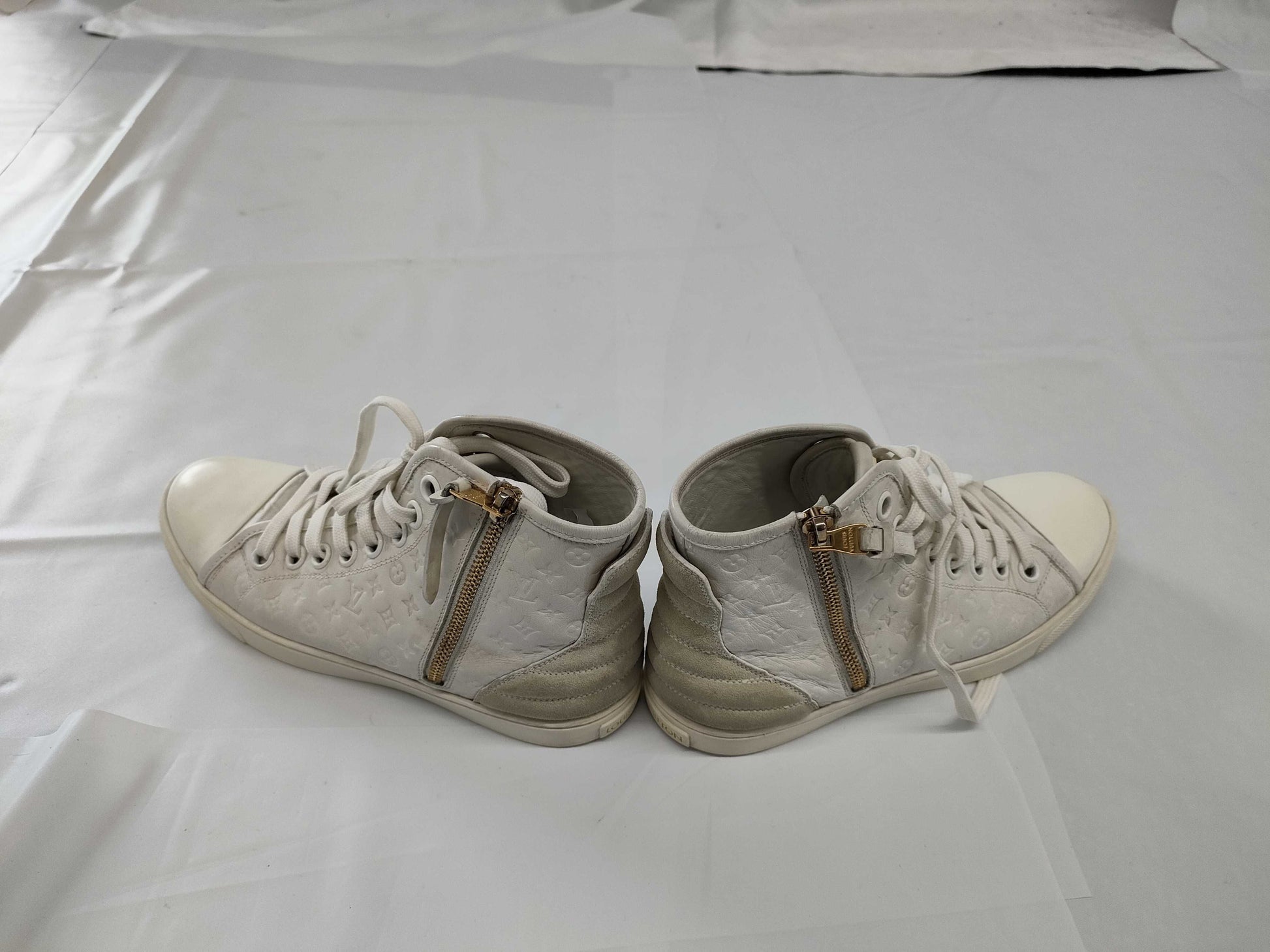LOUIS VUITTON Monogram Leather High-Top Sneakers White Size 35.5