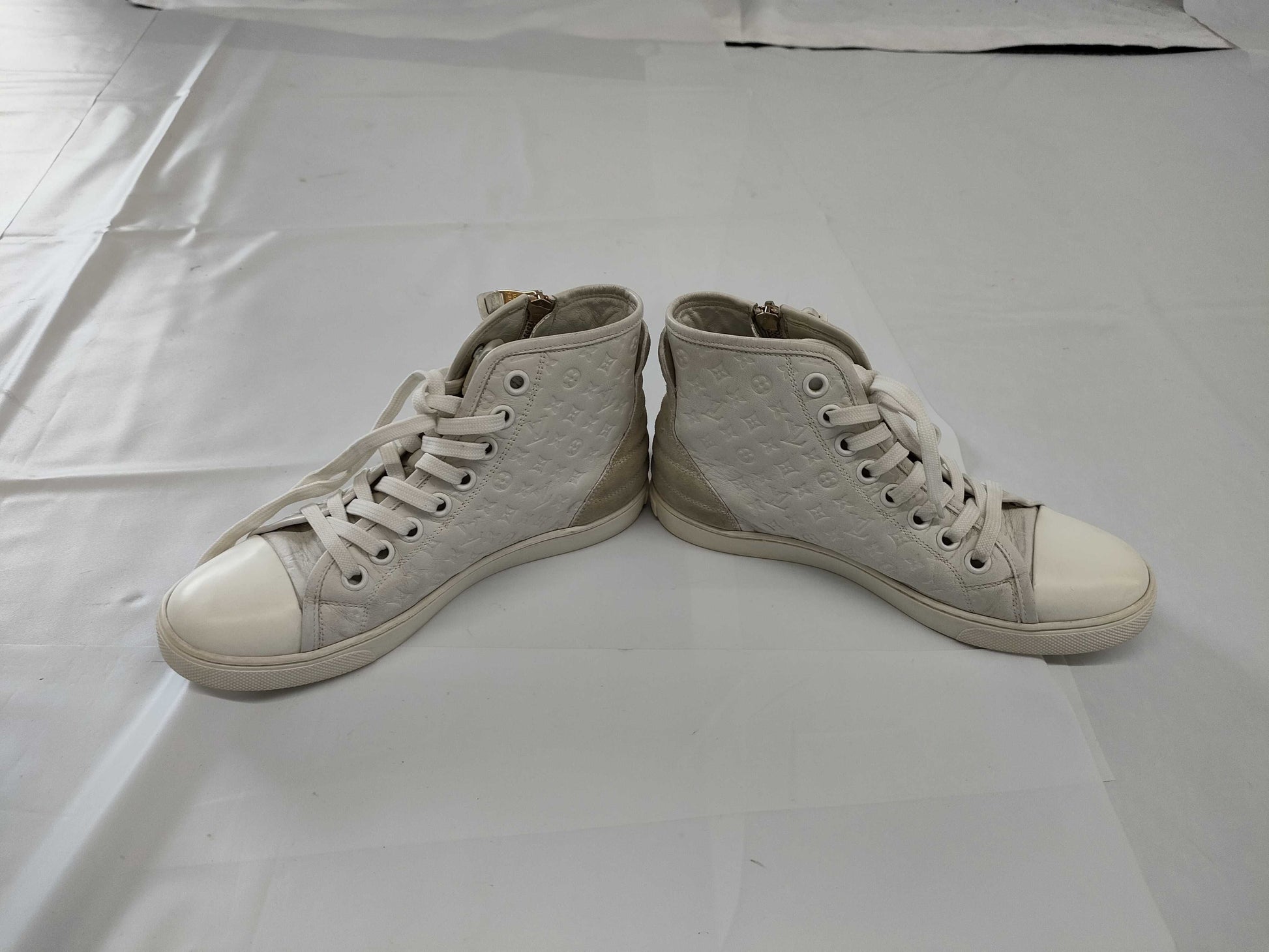 LOUIS VUITTON Monogram Leather High-Top Sneakers White Size 35.5