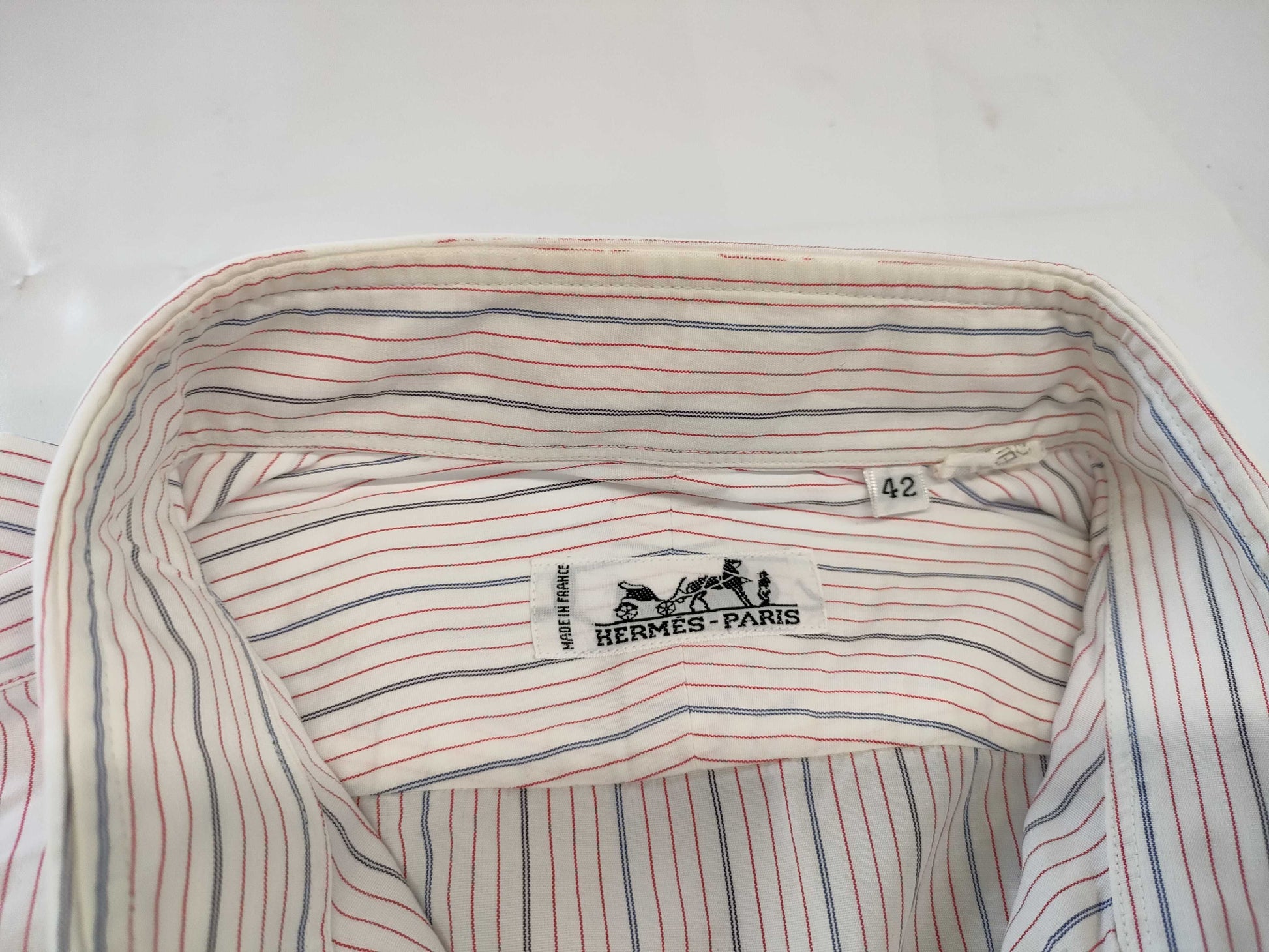 HERMES Logo Embroidered Striped Shirt Size 42