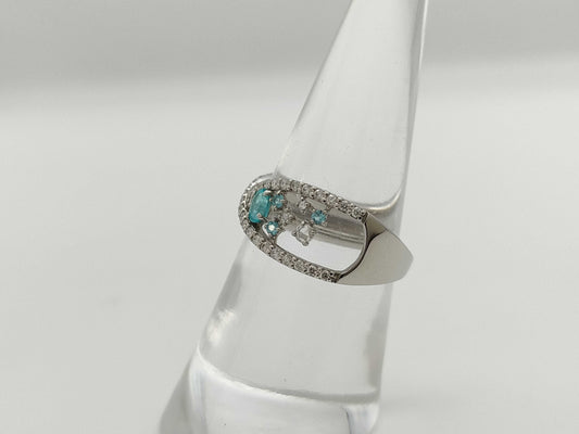 Paraiba tourmaline 0.12ct/0.05ct D0.21ct PT900 4.8g ring 