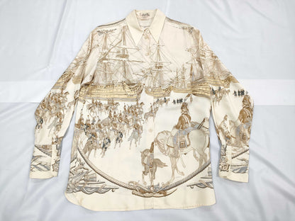 HERMES Silk Scarf Pattern Shirt Size 38