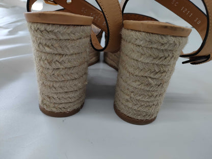 LOUIS VUITTON Horizon Line 2021 Leather Sandals, Women's, Beige, SC1211, Monogram Mahina, Size 38