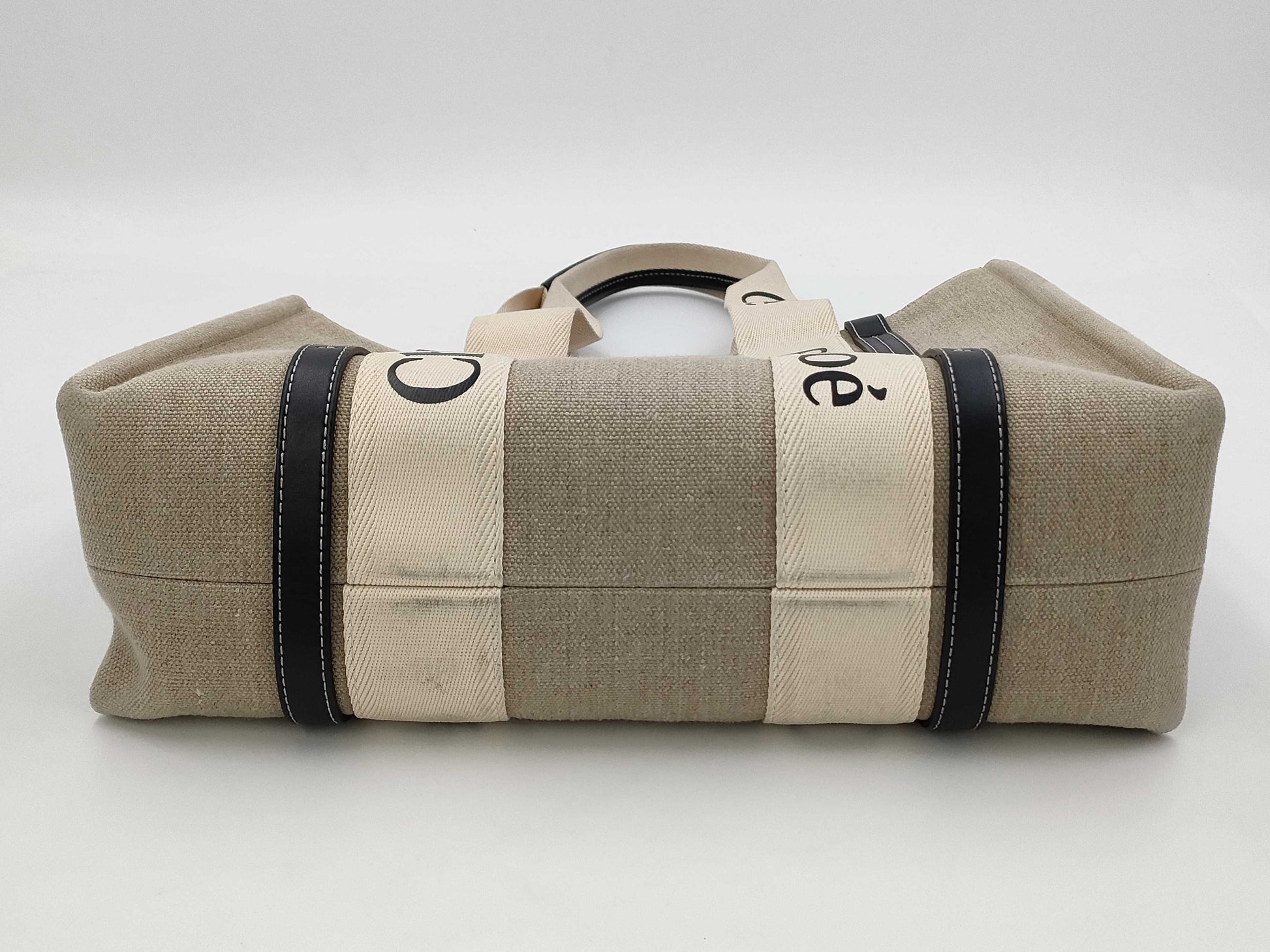 Chloe Woody Medium White Canvas Tote Bag