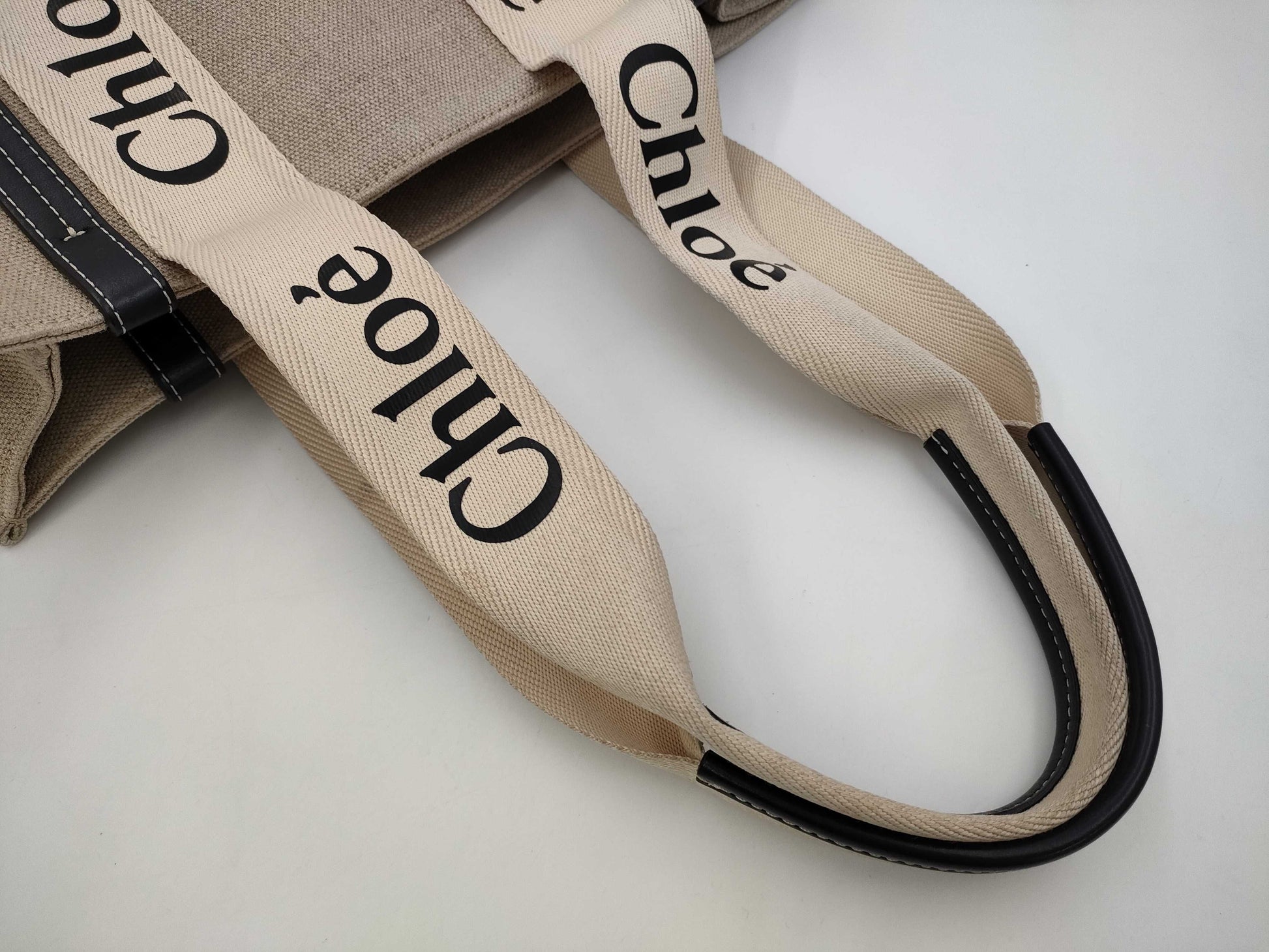 Chloe Woody Medium White Canvas Tote Bag