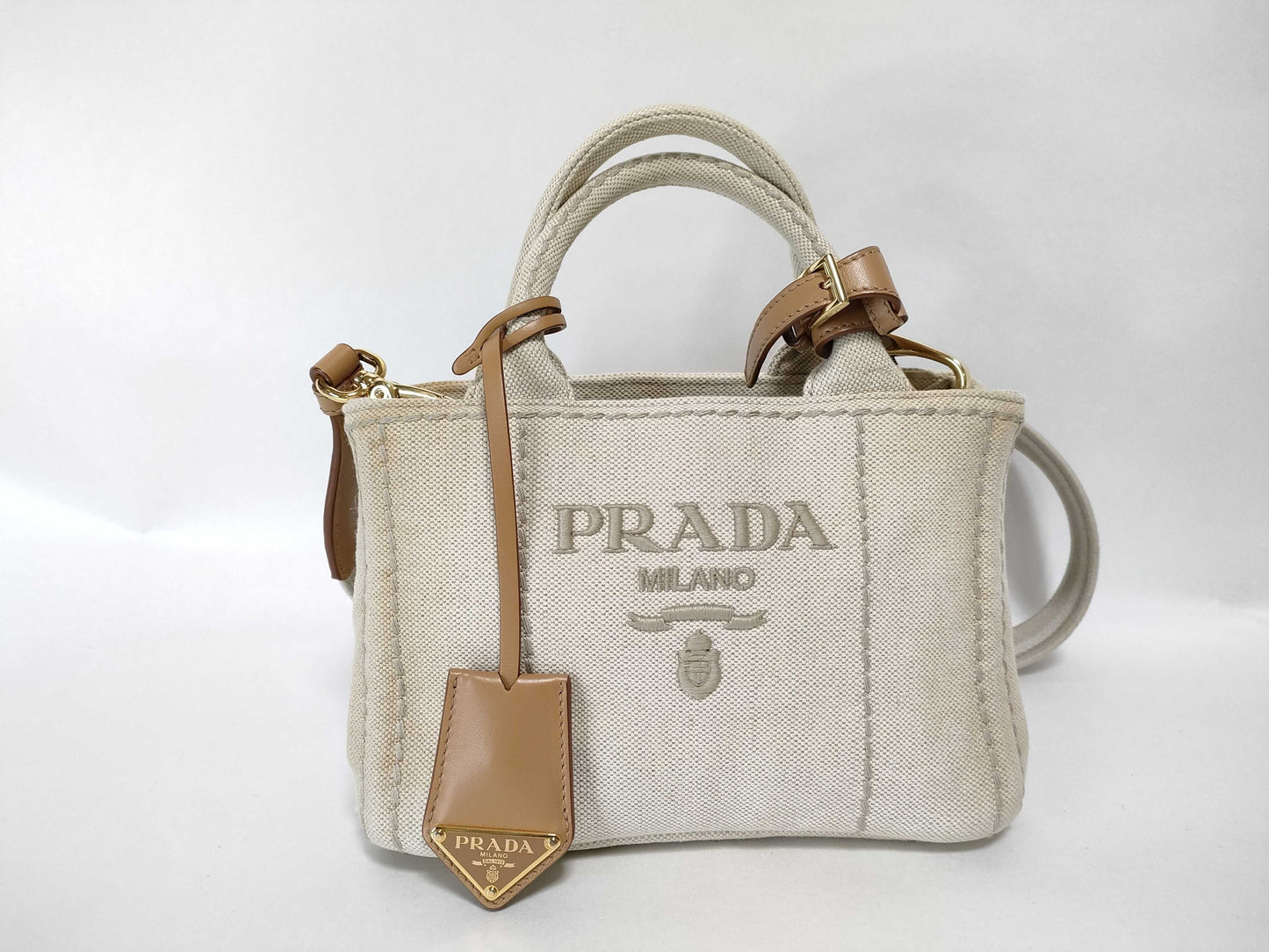 PRADA RFID Linen Blend Mini Handbag Shoulder Bag Handbag