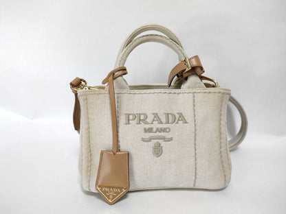 PRADA RFID Linen Blend Mini Handbag Shoulder Bag Handbag