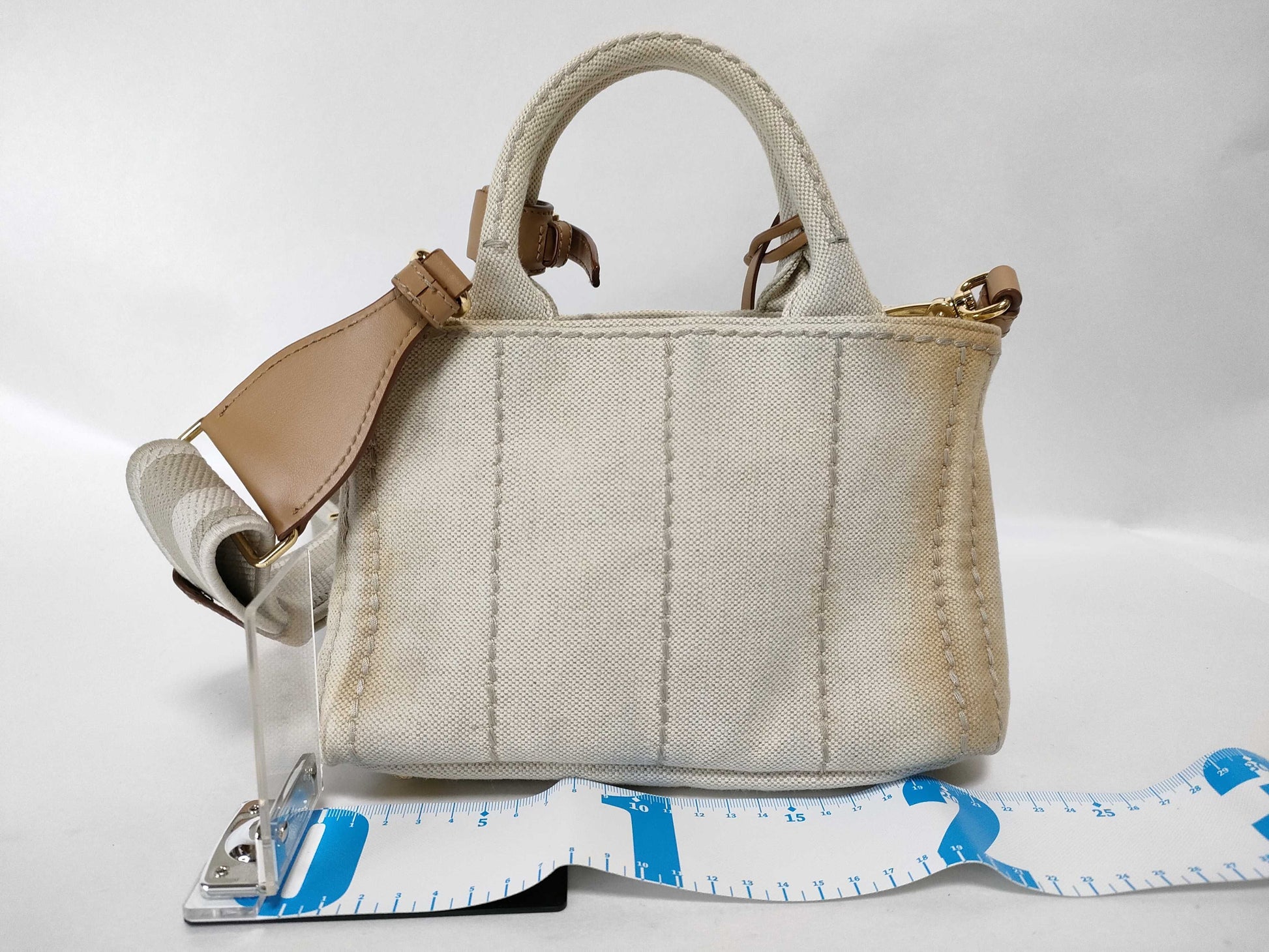 PRADA RFID Linen Blend Mini Handbag Shoulder Bag Handbag