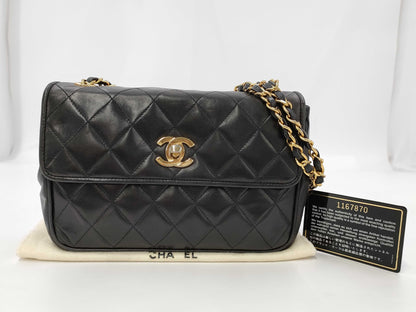 CHANEL Matelasse Chain Shoulder Bag with Seal, Black