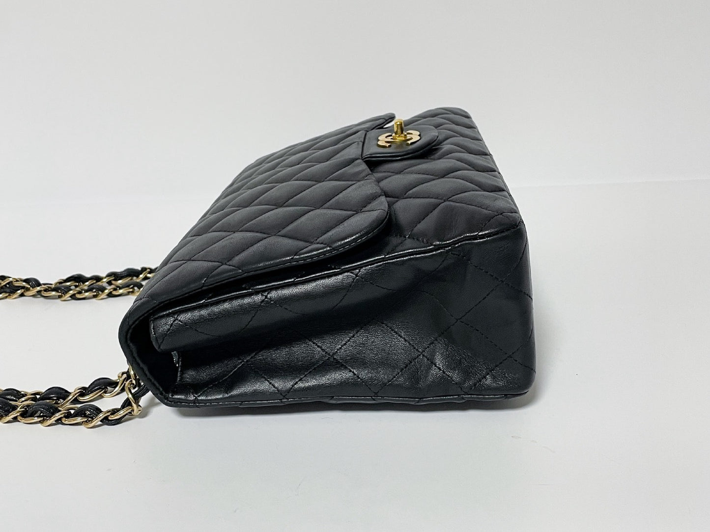 CHANEL Deca Matelasse Black Lambskin Shoulder Bag with Seal