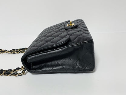 CHANEL Deca Matelasse Black Lambskin Shoulder Bag with Seal